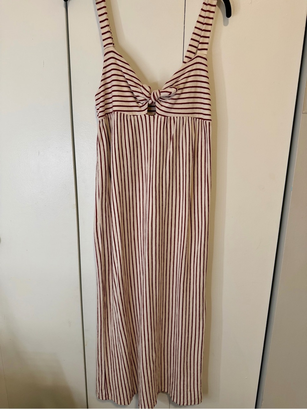 Zara Cream and Burgundy Striped Tie-Front Maxi Dress